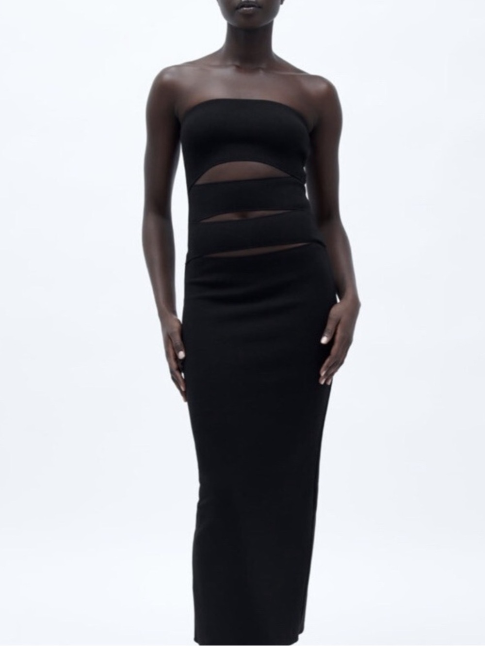 Zara Strapless cutout knit Maxi dress Black- Size S